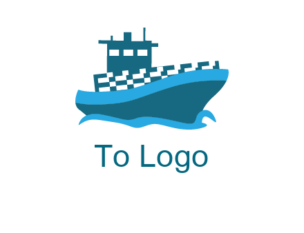 ship with deckhouse and waves shipping logo