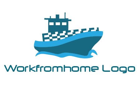 ship with deckhouse and waves shipping logo