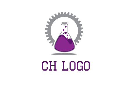 chemical flask and gear engineering logo