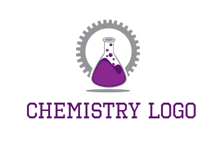 chemical flask and gear engineering logo