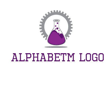 chemical flask and gear engineering logo