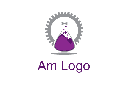 chemical flask and gear engineering logo