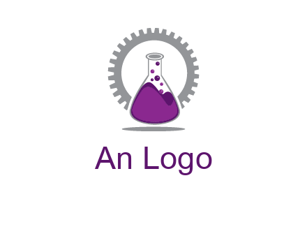 chemical flask and gear engineering logo
