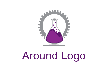 chemical flask and gear engineering logo