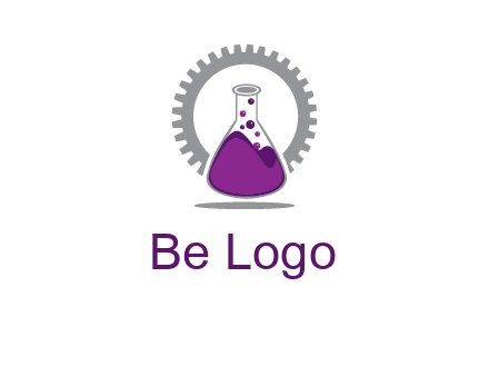 chemical flask and gear engineering logo