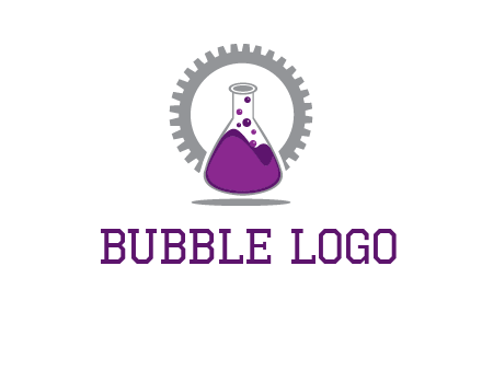 chemical flask and gear engineering logo