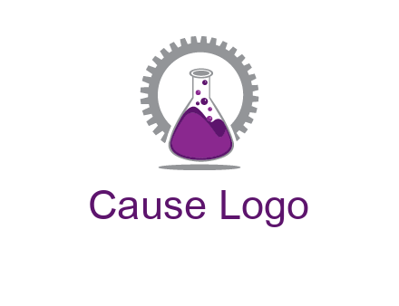 chemical flask and gear engineering logo