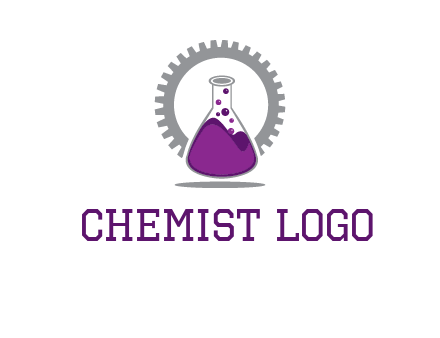 chemical flask and gear engineering logo