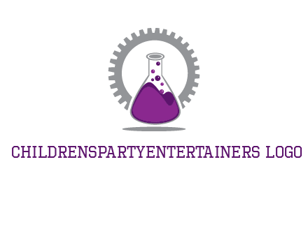 chemical flask and gear engineering logo