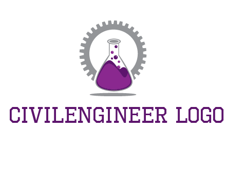 chemical flask and gear engineering logo