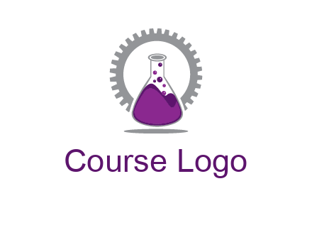 chemical flask and gear engineering logo