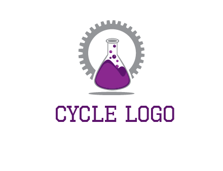 chemical flask and gear engineering logo