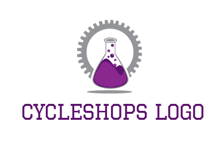 chemical flask and gear engineering logo