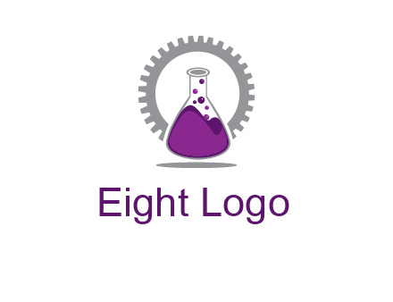 chemical flask and gear engineering logo