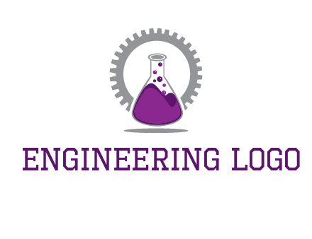 chemical flask and gear engineering logo