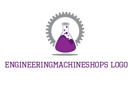 chemical flask and gear engineering logo