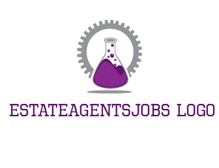 chemical flask and gear engineering logo