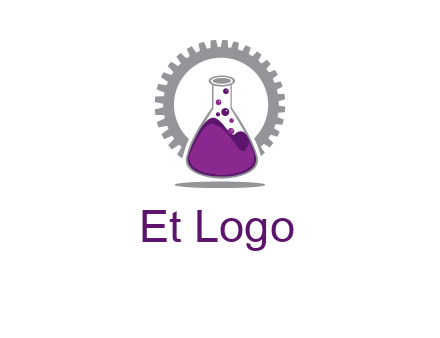 chemical flask and gear engineering logo