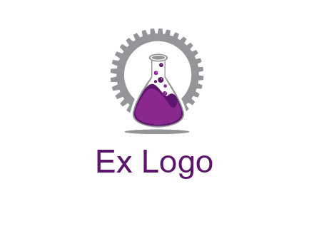 chemical flask and gear engineering logo
