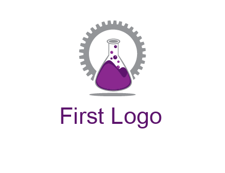 chemical flask and gear engineering logo
