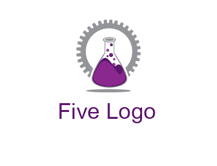 chemical flask and gear engineering logo