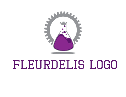 chemical flask and gear engineering logo