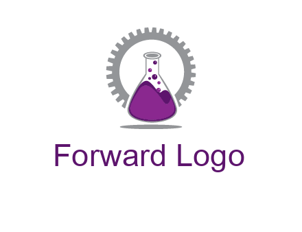 chemical flask and gear engineering logo