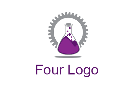 chemical flask and gear engineering logo