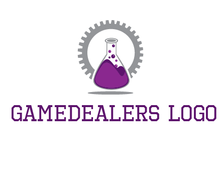 chemical flask and gear engineering logo
