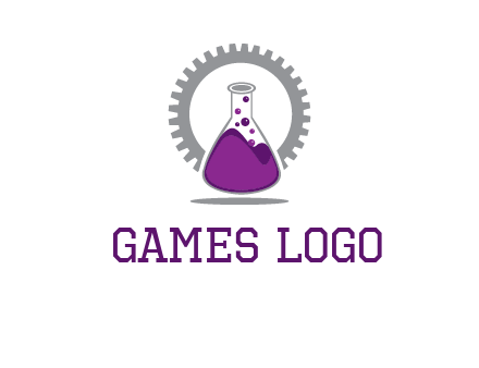 chemical flask and gear engineering logo