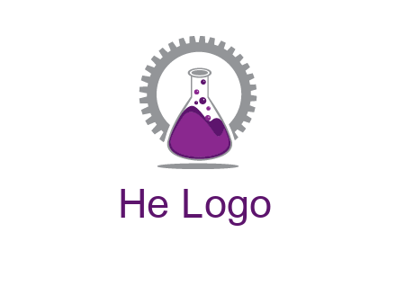 chemical flask and gear engineering logo