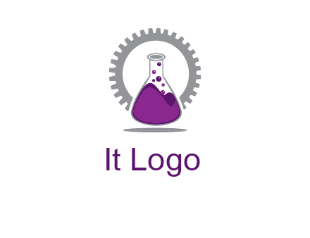 chemical flask and gear engineering logo