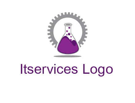 chemical flask and gear engineering logo
