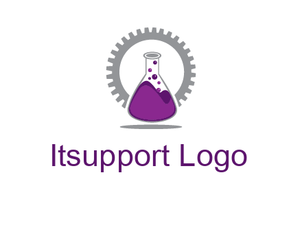 chemical flask and gear engineering logo