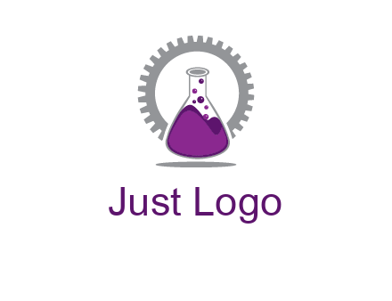 chemical flask and gear engineering logo