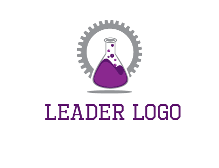 chemical flask and gear engineering logo