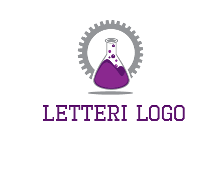 chemical flask and gear engineering logo