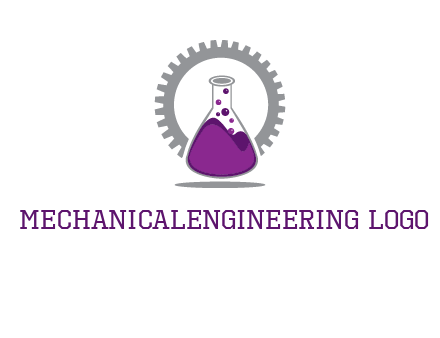 chemical flask and gear engineering logo