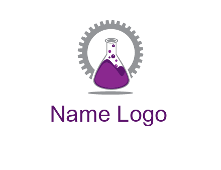 chemical flask and gear engineering logo