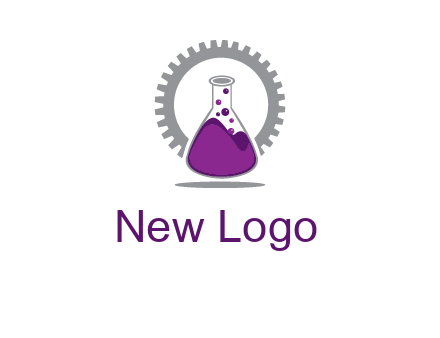 chemical flask and gear engineering logo