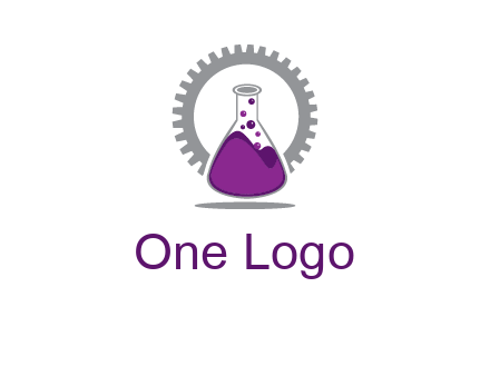 chemical flask and gear engineering logo