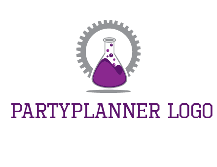 chemical flask and gear engineering logo