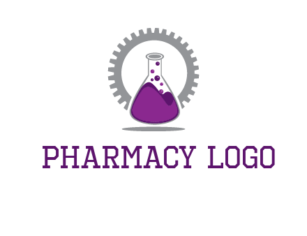 chemical flask and gear engineering logo