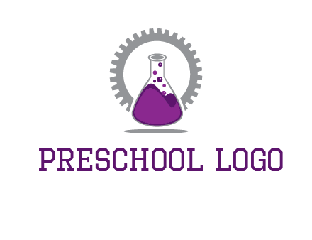 chemical flask and gear engineering logo
