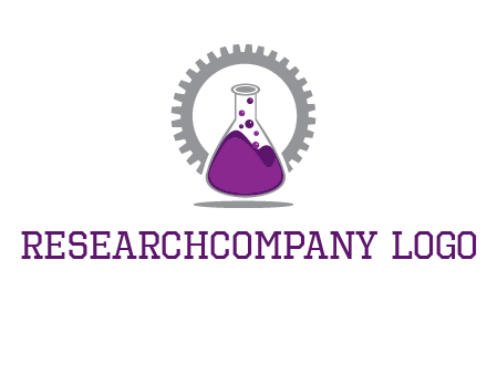 chemical flask and gear engineering logo