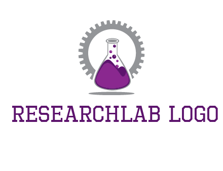 chemical flask and gear engineering logo