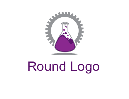 chemical flask and gear engineering logo