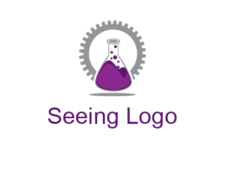 chemical flask and gear engineering logo