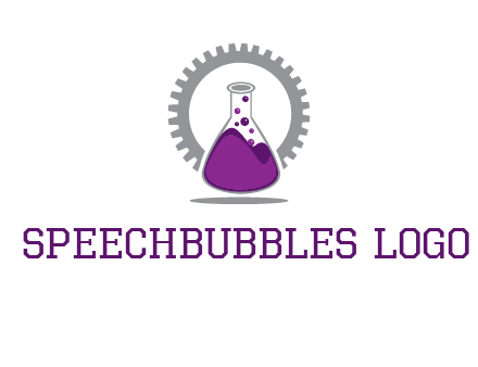 chemical flask and gear engineering logo