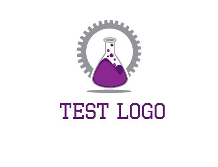 chemical flask and gear engineering logo